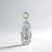 Cavill - Zilveren Hanger 925 Sterling Zilver Geplateerd Platina - Welo-Opaal 0,453 ct - Cambodjaanse Zirkonen 0,240 ct - Ronde, Moderne Sieraad Vrouw