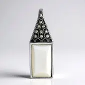 Cavill - Zilveren Hanger met Parelmoer Baguette 11,5x7 mm en 0,06 ct Marcasiet - 925 Sterling Zilver - Elegante Tijdloze Dameshanger - Glanzend Zilver