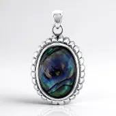 Cavill - Zilveren Hanger - 925 Sterling Zilver - Witte Kwarts 5,262 ct Ovaal Schaakbord – Abalone Schelp Ovaal – Elegant Design Hanger