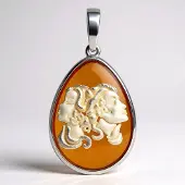 Cavill - Baltische Barnsteen Hanger 3 25 ct Peervorm Cabochon - 925 Sterling Zilver - Tweelingen Design - Astrologie Sieraad - Warm Honingkleur