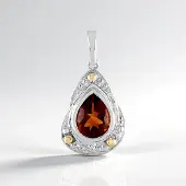 Cavill - Zilveren hanger met Madeira citrien 1 379 ct - 925 Sterling zilver - 14K gouden accenten - Druppelvorm - Vintage elegante dameshanger