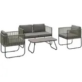 Outsunny -Gartenmöbel Set-PE-Rattan, Stahl-116L x 60B x 69H cm-Dunkelgrau