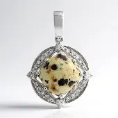 Cavill - Zilveren Hanger - 925 Sterling Zilver met Dalmatiër Jaspis 7,67 ct & Witte Topaas 0,652 ct - Antiek Kussen Cabochon - Modieus Dames Sieraad