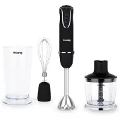 H.Koenig H.MIX 75 staafmixer set, 4-in-1, roestvrijstalen behuizing, 750 watt, 0,5 liter kan, 6 snelheden, universele hakmolen accessoire