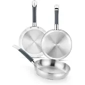 BRA Master | Set van 3 roestvrijstalen pannen zonder antiaanbaklaag, afmetingen 20-24-28 cm