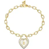 GUESS armband Love Bites Pearly Heart Lock Bracelet Yellow Gold goudkleurig