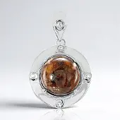 Cavill - Zilveren hanger - 925 Sterling zilver - 4,69 ct Dinosaurus kwarts ronde cabochon - 0,125 ct Witte topaas accenten - Elegante dames hanger