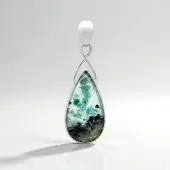 Cavill - Zilveren Hanger 925 Sterling Zilver Geplatineerd - Gem Silica 7 Karaat Peervormig Geslepen - Modern Elegant Blauw Groen Zwart Design