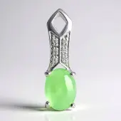 Cavill - Keizerlijk Chrysopraas Hanger - 925 Sterling Zilver - 0,52 ct Ovaal Cabochon - 0,023 ct Witte Topazen Pavé - Elegant Zilveren Sieraad