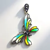 Cavill - Zilveren Vlinder Hanger - 925 Sterling Zilver - 0,07 ct Marcasieten uit Peru - Elegant Filigrain Pavé Design - 37x17 mm