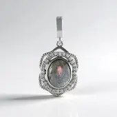 Cavill - 925 Sterling Zilver Geplatineerd Hanger - Roze Minary Labradoriet 2,685 ct Ovaal - 28 Cambodjaanse Zirkon 0,416 ct