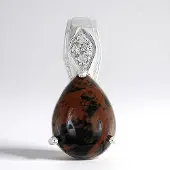 Cavill - Zilveren Hanger - 925 Sterling Zilver - Mahonie Obsidiaan 6 15 ct Peervorm - Witte Topaas 0 087 ct - Elegante Druppelvorm