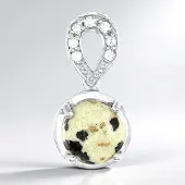 Cavill - Zilveren Hanger 925 Sterling - Dalmatier Jaspis 3 87 ct - 7 Briljant Zirkonia 0 26 ct - Ronde Cabochon Elegant Sieraad