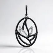 Cavill - Zilveren Hanger - 925 Sterling Zilver Geplatineerd - 0 62 ct Zwarte Spinel en 0 149 ct Zirkonia - Rond Geslepen Pave - Elegant Sieraad
