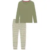 Schiesser Pyjama ' Casual Essentials ' kaki / wit