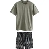 Next Pyjama kort donkerblauw / olijfgroen / wit
