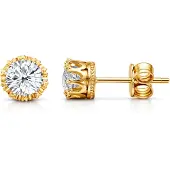 LGT JWLS Zirkonia Oorbellen 7mm – Goudkleurige Studs – Oorknopjes met Kroonzetting – Luxe Look