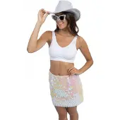 Chaks – Verkleedkleding Rok – Pailletten Iridescent – Wit– Dames - Maat L