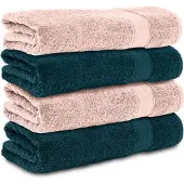 Komfortec Handdoekenset 4x Handdoek 50x100 cm - 100% Katoen - Petrol-Rosa