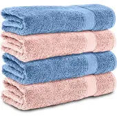 Komfortec Handdoekenset 4x Badhanddoek 70x140 cm - 100% Katoen - Rosa-Hellblau
