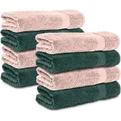 Komfortec 8x Handdoek 50x100 - 100% Katoen – Handdoekenset - Dunkelgrun-Rosa