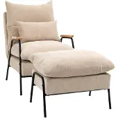 HOMCOM -Relaxsessel mit Hocker-Kord, Schaumstoff-91,5L x 68B x 88H cm-Beige