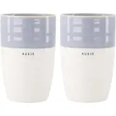 Zusss Set Van 2 Mokken L Kusje - Cadeau Dames Keramiek Wit / Lichtblauw