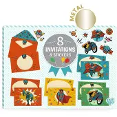 Djeco Uitnodigingen Pow! Bang! – Set van 8 kaarten met enveloppen & stickers –