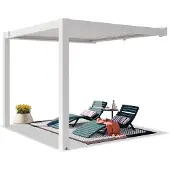 PRIMEYARD Muurpergola 3x3 m in wit, met lamellendak in wit