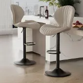 Hawthyhome Barkruk Scandinavisch-Set van 2- Beige-Barstoelen met rugleuning -Verstelbaar -Stof- Keukenstoel