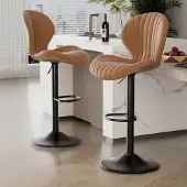 Hawthyhome Barkruk Scandinavisch-Set van 2- Bruin-Barstoelen met rugleuning -Verstelbaar -Stof- Keukenstoel