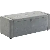HOMCOM -Opbergpoef-Linnen (100% polyester), Schuim-122 x 48 x 44 cm-Lichtgrijs