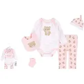 VBM babykleding - 5-delige set - rompertje-broekje-muts-kousjes-slabbetje - 0-3 maand