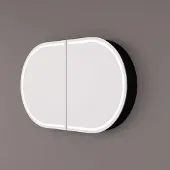 Hipp-Design Luxe mat zwarte ovale spiegelkast 120x70cm met indirecte verlichting, spiegelverwarming en stopcontact