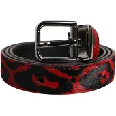 Dolce&Gabbana Zwarte Rode Luipaard Zilveren Metalen Gesp Riem
