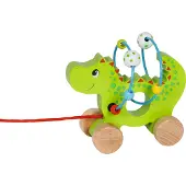 Goki Trekdier: DRAAK met KRALENSTRUCTUUR 14x8x12cm, hout, metaal en plastiek, 1+