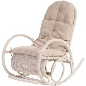 Mendler Esmeraldas schommelstoel, rotan fauteuil, wit ~ crème kussen