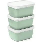 Amuse Optifridge Bio Vershoudbakjes - 3x900ml - Bioplastic bewaarbakjes met deksel - Stapelbare bewaardozen - Meal prep bakjes - BPA-vrije Vershouddoos - Groen - 122x153x120mm
