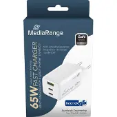 MediaRange MRMA116-2 65W USB A/USB C Quick Charge Ladeadapter weiß, 65 Watt