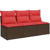 vidaXL Tuinbank met kussens 3-zits poly rattan bruin