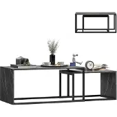HOMCOM Salontafelset - Metaal, spaanplaat - 90x48x42cm - Donkergrijs