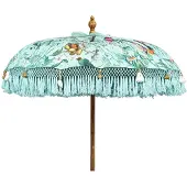 Van der leeden Parasol Bali Groen Met Vogels Ø 185cm