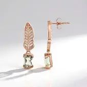 Cavill - Zilveren Oorbellen met Groene Amethist 2,85 ct - 925 Sterling Zilver Rosé Verguld - Handgemaakt Bladdesign - Luxe, Licht en Elegant
