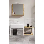 VCM 3-delig wastafelmeubel Badkamermeubelset Wastafel hout metaal industriële stijl Bitila 100 V2