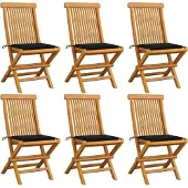 Syfax Klapstoelen met zwarte kussens, 6 stuks, massief teakhout