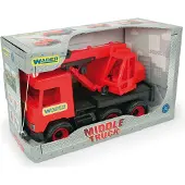 Wader MIDDLE TRUCK: Kraan, rood-zwart, in displaydoos
