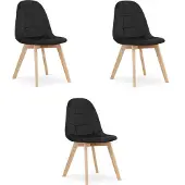 Leobert BORA Eetkamerstoelen – Set van 3 – Zwart Velvet – Beukenhouten Poten – Comfortabele en Ergonomische Zitting – Scandinavisch Design – Voor Woonkamer, Keuken, Eetkamer en Slaapkamer