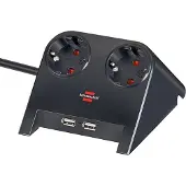 Brennenstuhl Desktop-Power USB-charger 2 USB-laadaansluiting 2100mA 2-voudig zwart gepolijst 1,8m H05VV-F 3G1,5