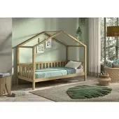 Vipack Bedhuisje Dallas - 90x200 - Massief Eikenhout - - Huisbed - Bruin - Hout Eenpersoons Normaal Bed