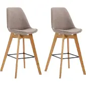 CLP Set van 2 barkrukken Metz, bekleed met stof, met rugleuning en voetsteun | Kleur: taupe, frame: naturel